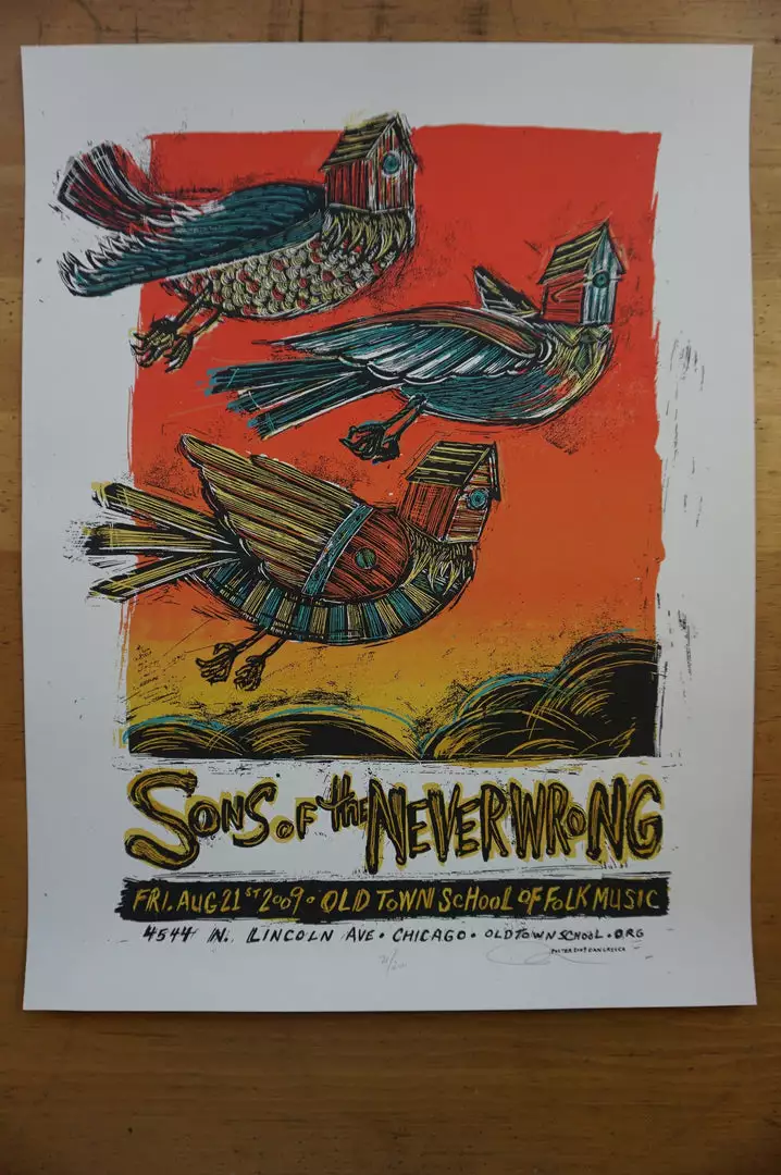 Sons Of The Never Wrong - 2009 Dan Grzeca Poster Old Town School 4 Sons Of The Never Wrong - 2009 Dan Grzeca Poster Old Town School