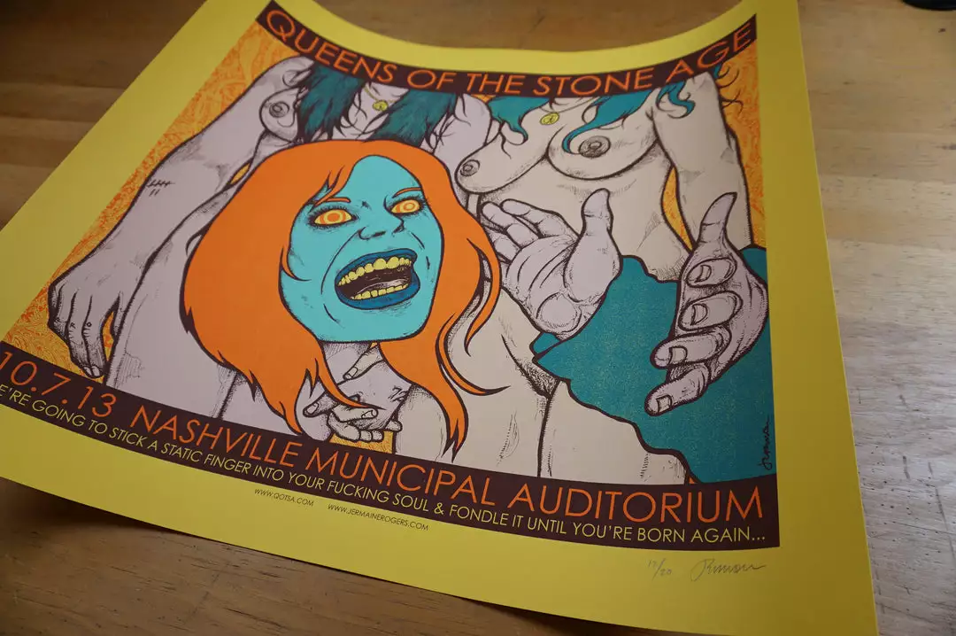 Queens Of The Stone Age - 2013 Jermaine Rogers Poster S/N Nashville YELLOW 9 Queens Of The Stone Age - 2013 Jermaine Rogers Poster S/N Nashville YELLOW