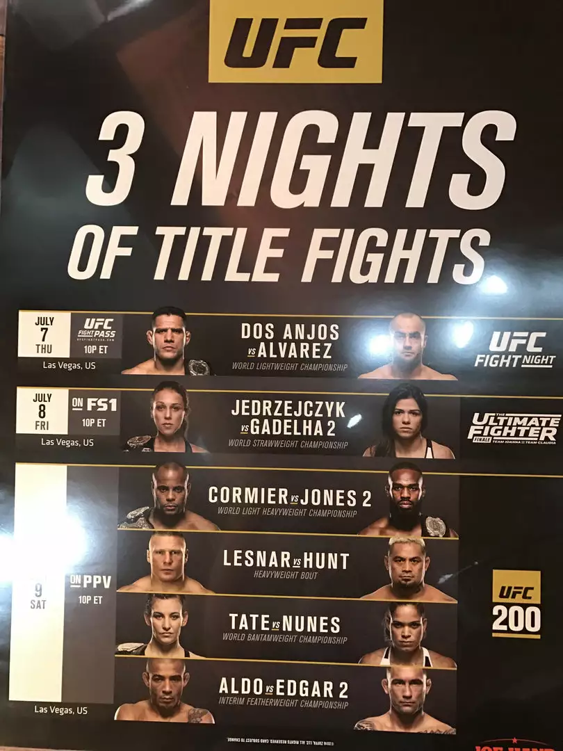 Sold Out Posters UFC 200 Poster Lesnar Vs. Hunt, Aldo, Edgar, Jones, Tate, Nunes Cormier 3 Sold Out Posters UFC 200 Poster Lesnar Vs. Hunt, Aldo, Edgar, Jones, Tate, Nunes Cormier