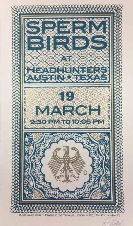 Gig Posters Sperm Birds - 2011 Chuck Sperry Poster Austin, TX Headhunters