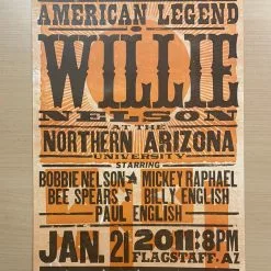 Gig Posters Willie Nelson - 2011 Hatch Show Print 1/21 Poster Flagstaff, Arizona 5 Gig Posters Willie Nelson - 2011 Hatch Show Print 1/21 Poster Flagstaff, Arizona