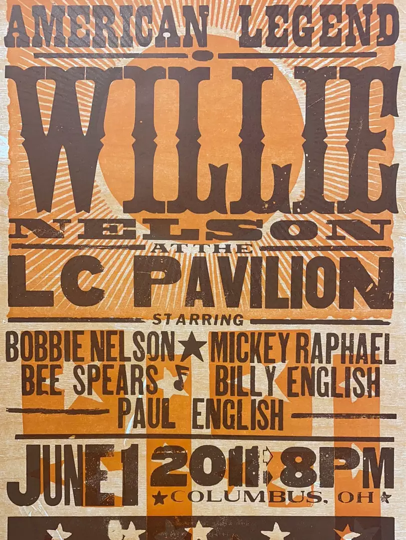 Willie Nelson - 2011 Hatch Show Print 6/1 Poster Columbus, Ohio Gig Posters 3 Willie Nelson - 2011 Hatch Show Print 6/1 Poster Columbus, Ohio Gig Posters