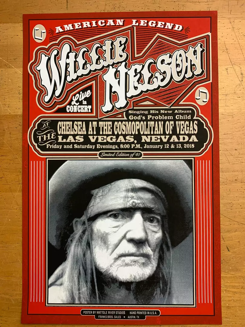 Gig Posters Willie Nelson - 2018 Mattole River Studios Poster Las Vegas, NV 4 Gig Posters Willie Nelson - 2018 Mattole River Studios Poster Las Vegas, NV