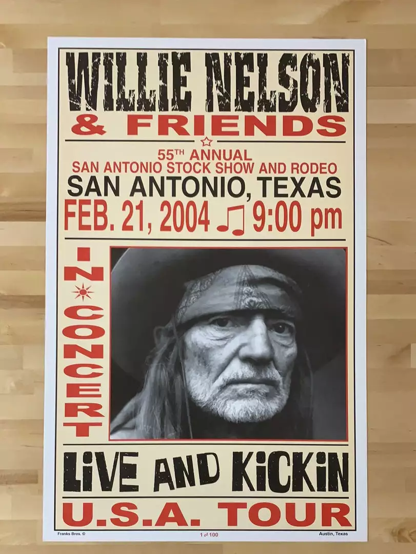 Willie Nelson - 2004 Franks Brothers 2/21 Poster San Antonio, TX 4 Willie Nelson - 2004 Franks Brothers 2/21 Poster San Antonio, TX