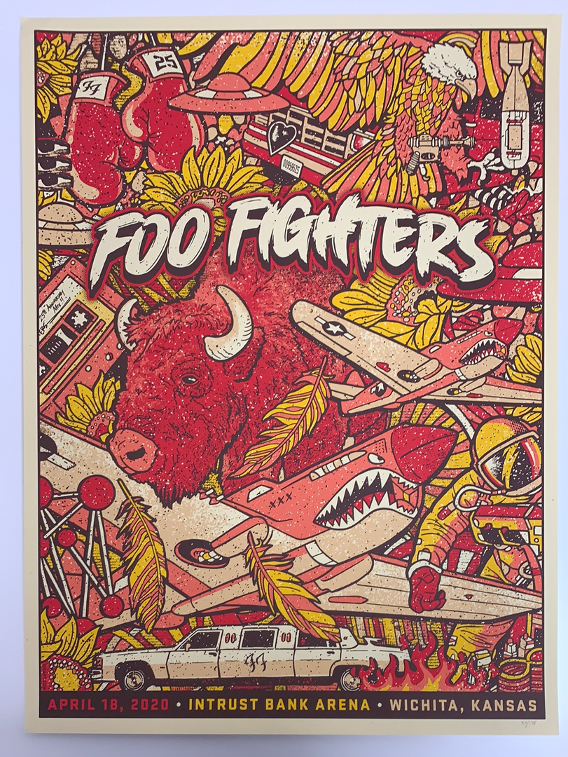 Gregg Gordon Gig Posters Foo Fighters - 2020 Gigart Poster Wichita, KS Intrust Bank Arena 1st 4 Gregg Gordon Gig Posters Foo Fighters - 2020 Gigart Poster Wichita, KS Intrust Bank Arena 1st