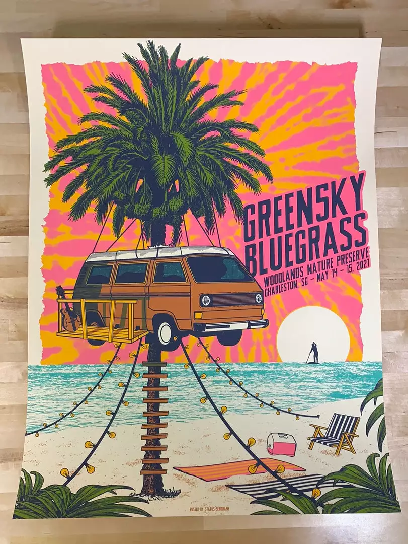 Gig Posters Greensky Bluegrass - 2021 Status Serigraph Poster Charleston, SC 4 Gig Posters Greensky Bluegrass - 2021 Status Serigraph Poster Charleston, SC