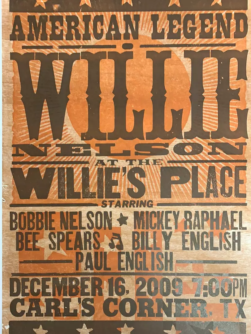 Willie Nelson - 2009 Hatch Show Print 12/16 Poster Carl's Corner, TX 3 Willie Nelson - 2009 Hatch Show Print 12/16 Poster Carl's Corner, TX