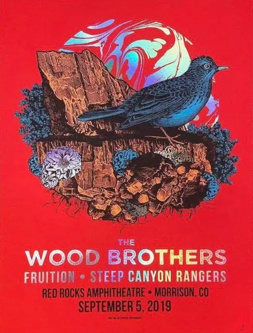 Wood Brothers - 2019 Status Serigraph Poster Red Rocks, Morrison, CO FOIL 3 Wood Brothers - 2019 Status Serigraph Poster Red Rocks, Morrison, CO FOIL