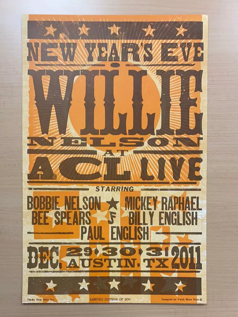 Willie Nelson - 2011 Hatch Show Print 12/29-31 ACL Live Gig Posters 4 Willie Nelson - 2011 Hatch Show Print 12/29-31 ACL Live Gig Posters