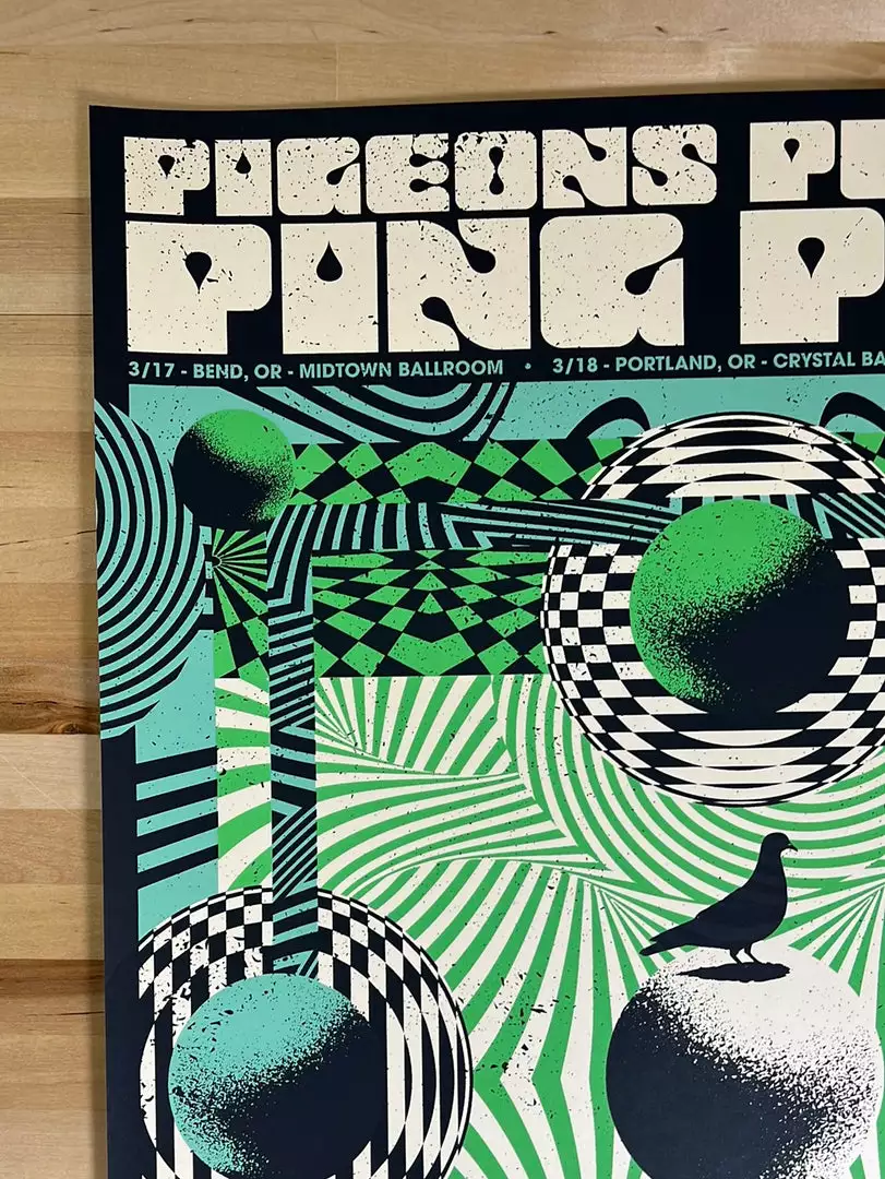 Pigeons Playing Ping Pong - 2022 Status Serigraph Poster OR/WA Run Gig Posters 5 Pigeons Playing Ping Pong - 2022 Status Serigraph Poster OR/WA Run Gig Posters