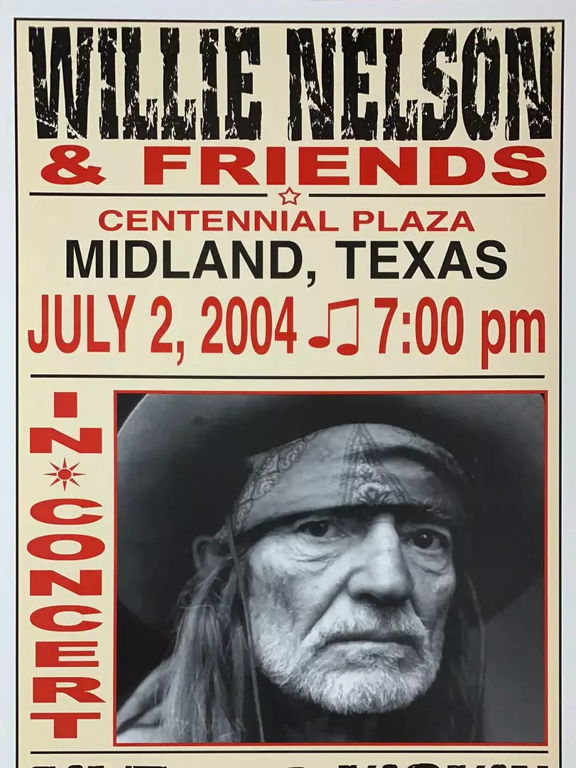Willie Nelson - 2004 Franks Brothers 7/2 Poster Midland, TX Gig Posters 3 Willie Nelson - 2004 Franks Brothers 7/2 Poster Midland, TX Gig Posters