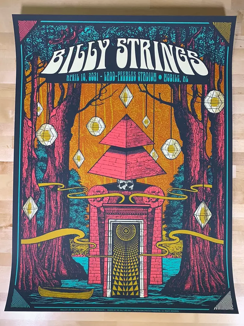Gig Posters Billy Strings - 2021 Status Serigraph Poster Mobile, AL 4/10 4 Gig Posters Billy Strings - 2021 Status Serigraph Poster Mobile, AL 4/10