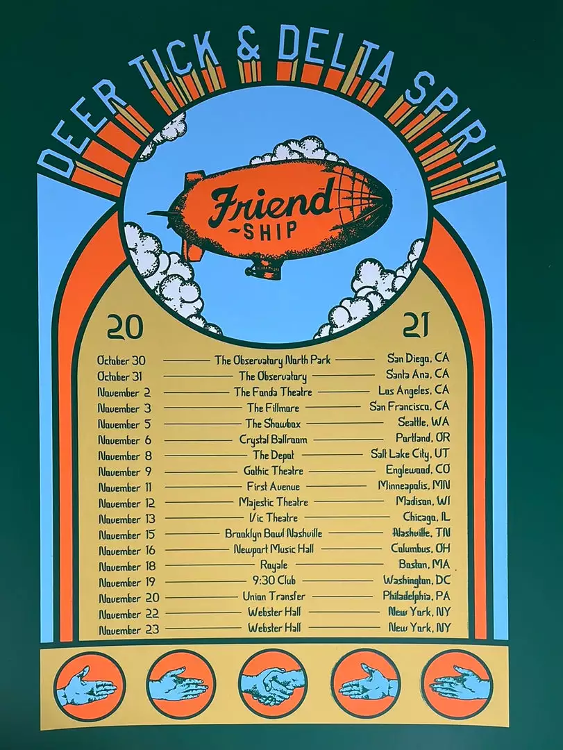 Gig Posters Deer Tick & Delta Spirit - 2021 Matt Cliff Poster Friend Ship Tour Print 3 Gig Posters Deer Tick & Delta Spirit - 2021 Matt Cliff Poster Friend Ship Tour Print