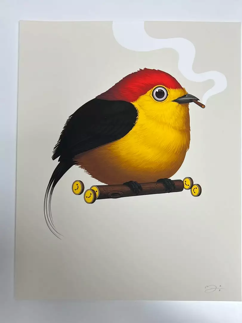 Fat Bird - 2019 Mike Mitchell Poster Wire-tailed Manakin Variant 4 Fat Bird - 2019 Mike Mitchell Poster Wire-tailed Manakin Variant