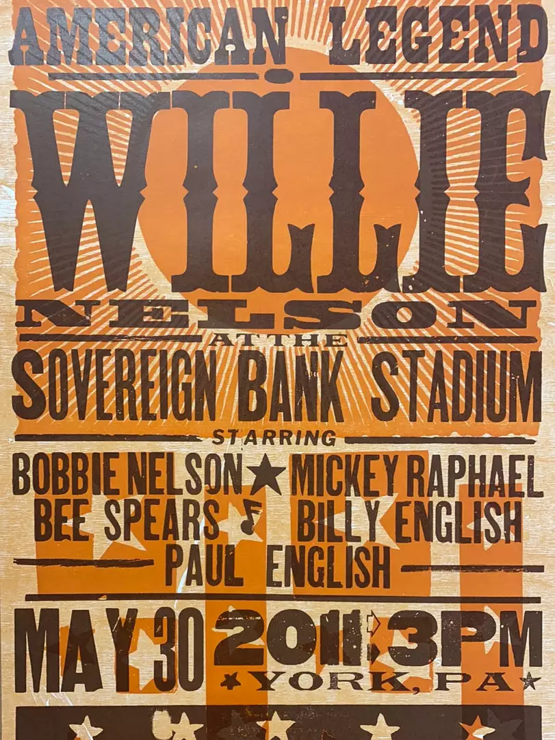 Gig Posters Willie Nelson - 2011 Hatch Show Print 5/30 Poster York, Pennsylvania 3 Gig Posters Willie Nelson - 2011 Hatch Show Print 5/30 Poster York, Pennsylvania