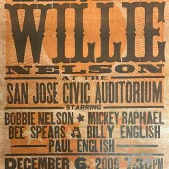 Willie Nelson - 2009 Hatch Show Print 12/6 Poster San Jose, CA
