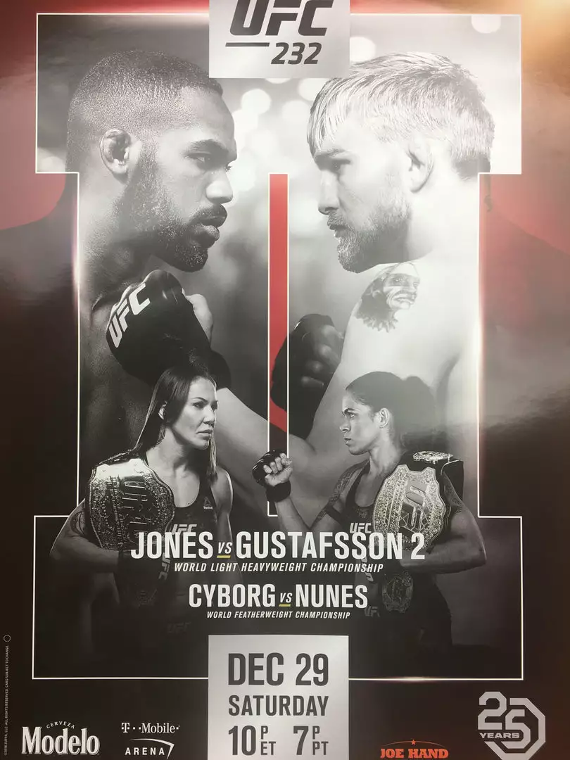 Sold Out Posters UFC 232 2018 Poster Jones Vs Gustafsson 2 & Cyborg Vs Nunes 3 Sold Out Posters UFC 232 2018 Poster Jones Vs Gustafsson 2 & Cyborg Vs Nunes