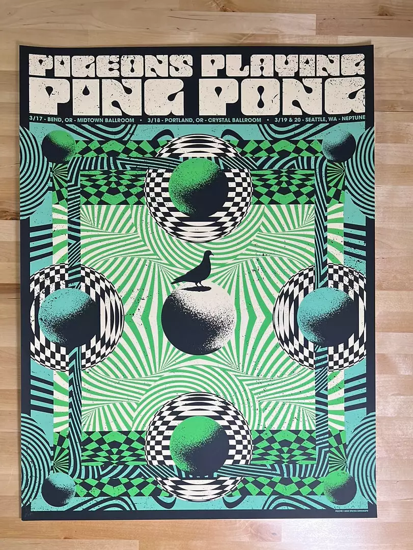 Pigeons Playing Ping Pong - 2022 Status Serigraph Poster OR/WA Run Gig Posters 4 Pigeons Playing Ping Pong - 2022 Status Serigraph Poster OR/WA Run Gig Posters